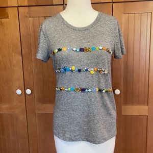 J Crew marled gray short sleeve shirt with multi color gems. Size xs